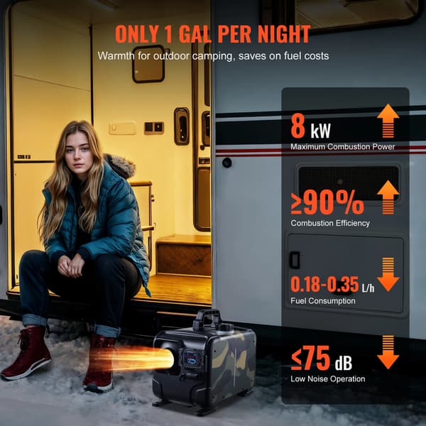 Diesel Luftvarmer, CO Alarm System, Bluetooth App Kontrol,8KW