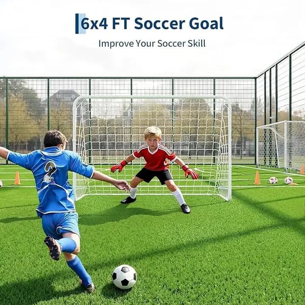 Fodboldmål, 6ft x 3ft x 4ft Dimensioner, Kraftig stålramme, Holdbart PE-net, Bærbart design, Værktøjsfri samling