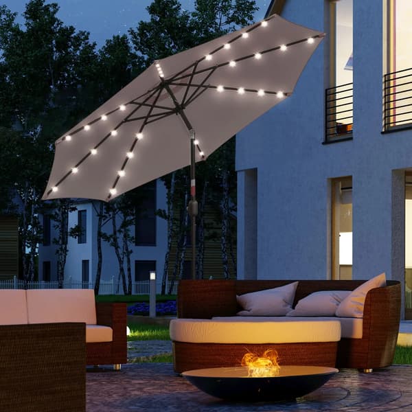Paraply, Solcelledrevet LED, UV-beskyttelse,GRÅ, jern, 8K