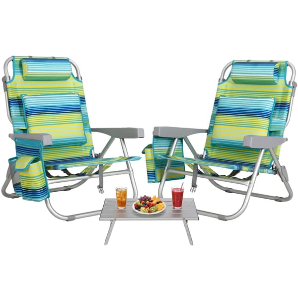 Strandstolset, Fällbar Design, Justerbart Ryggstöd,Grön 3 st H 80cm
