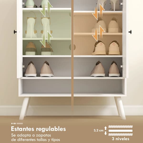 Sko Rack, Justerbara Hyllor, Elegant Design, 75X35X97 cm, Vit