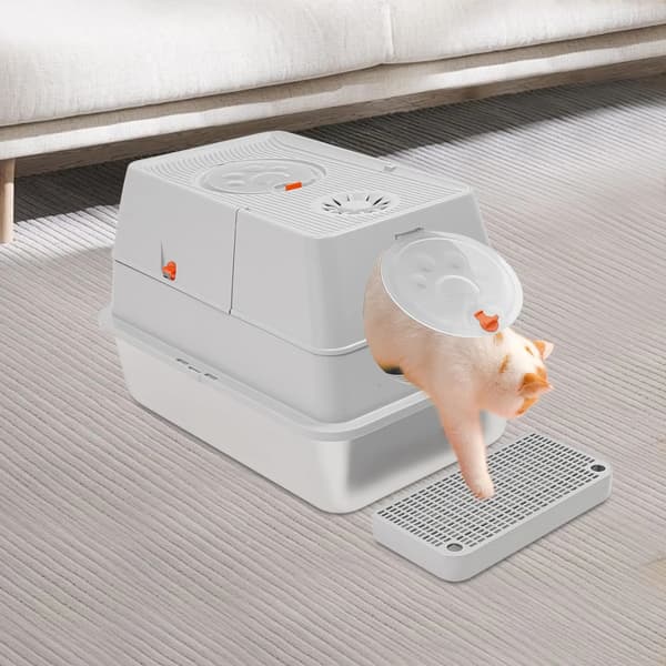 Kattebakke, Rustfrit Stål, Lukkede Design,Lys Grå