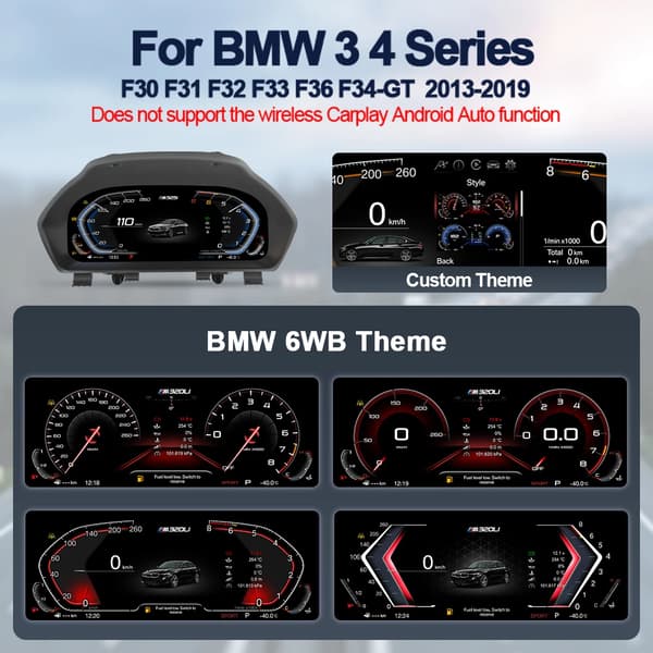Digitalt Speedometer Cluster, Carplay & Android Auto, Adaptiv Fartpilot,F30 standardversion