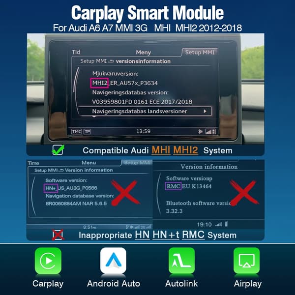 CarPlay og Android Auto Interface, Nem Installation, USB Software Opgradering,For A6 A7 MHI2