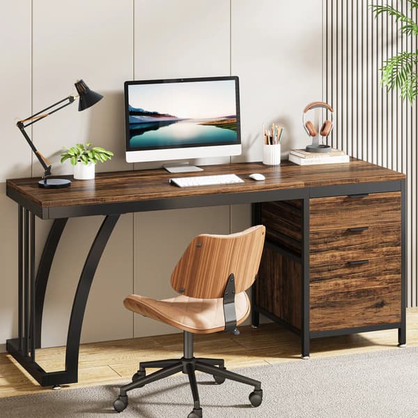 Computerbord, Vendbare Skuffer, Rummelig Arbejdsflade,Brun 01