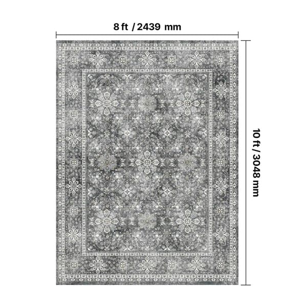 Område tæppe, stort vaskbart, skridsikkert design,8X10FT Grå