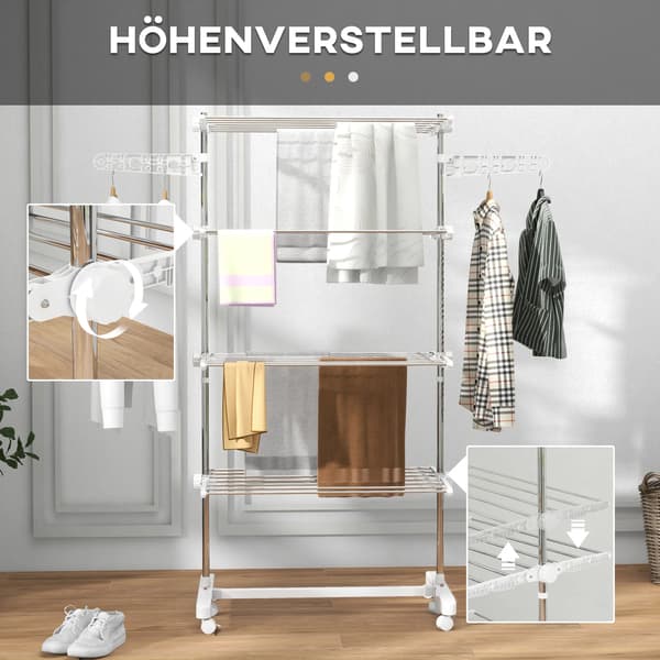 Klädtorkställning, Fällbar Design, Justerbara Sidovingar,Som visas