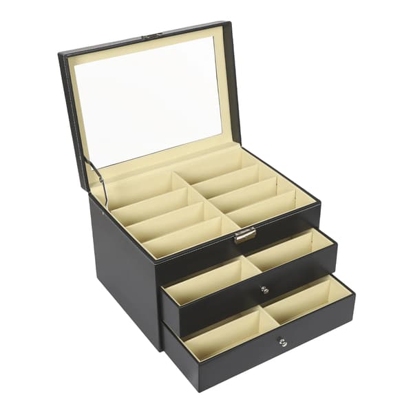 Brilleudstillingskasse, Skuffe-Style Design, 24 Rum Organisation,sort