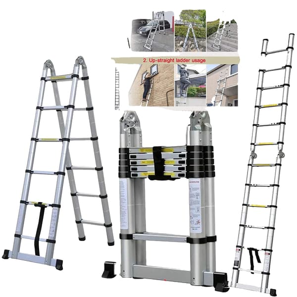 Teleskopstege, A-ram, Justerbar Höjd,1.9M+1.9M(Aluminium)