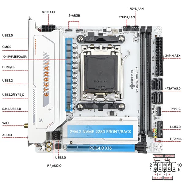 Bundkort, AM5 Socket, DDR5 Understøttelse,Moderkort