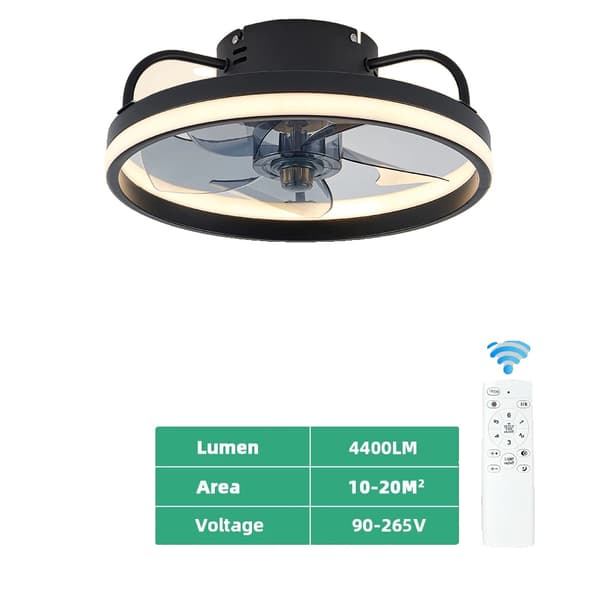 Loftventilator, LED-lys, Fjernbetjening,sort