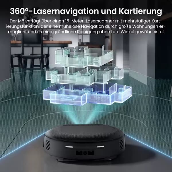 Robotstøvsuger, 18000 Pa Sugeevne, Intelligent Moppesystem,M5 Sort