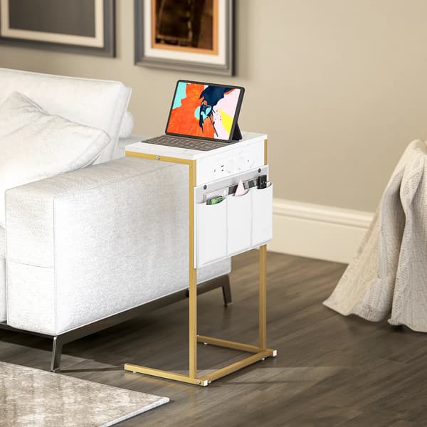 Konsolbord, USB-laddningsstation, Trästruktur, Vit