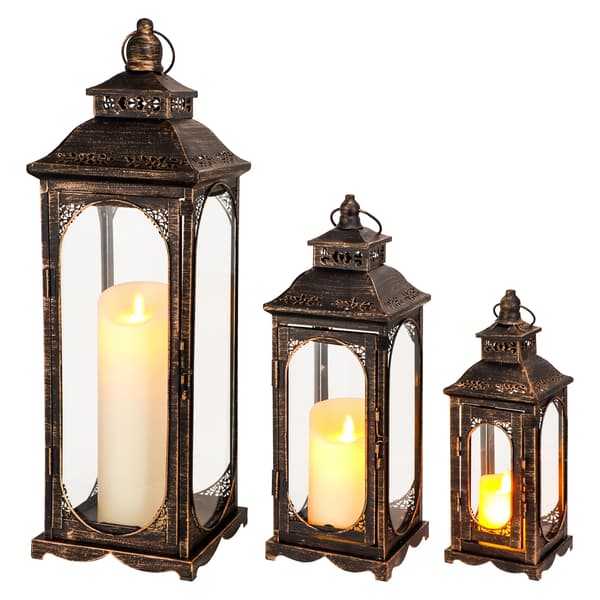 Lantern, Metal Konstruktion, Klassisk Stil,Sort med guld brus