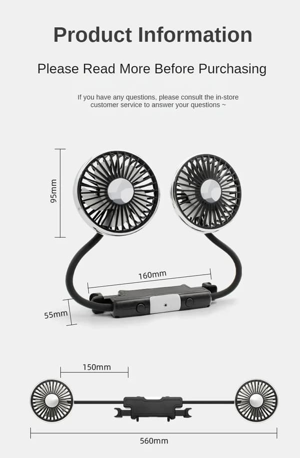 USB Blæser, 360° Rotation, 3-Hastigheds Luftstrøm,Lys Grå