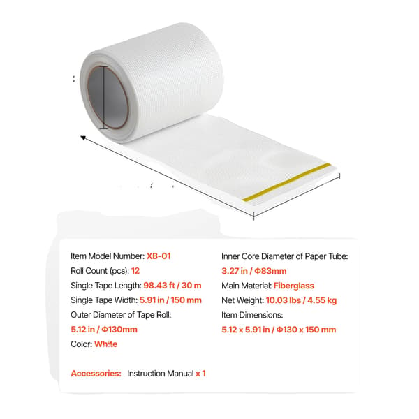 Gipsplade Mesh Tape, Selvklæbende, Holdbar Glasfiber,12pcs