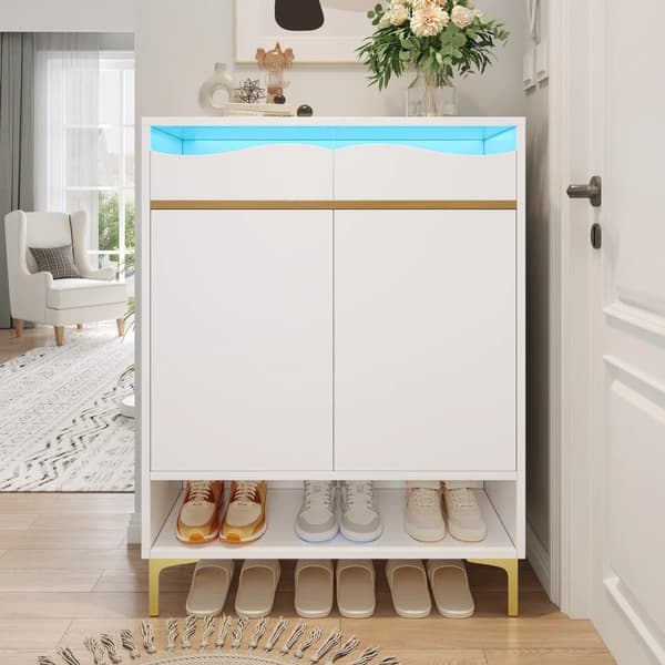 Sko Skab, Pladsbesparende Design, Integreret LED Belysning,HVID