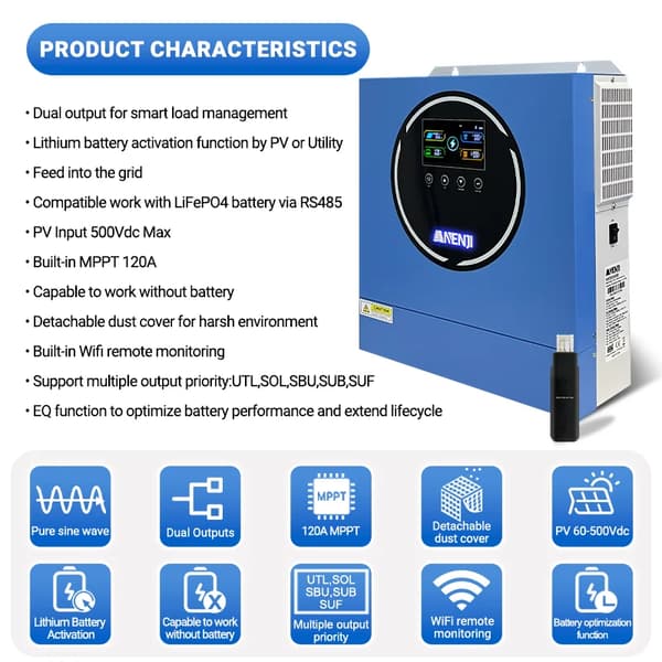 Sol inverter, dobbelt output, smart enhed,4.2KW  24V