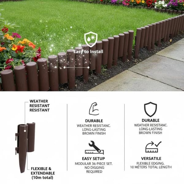 Plænekanter, Holdbart Plastik, Fleksibelt Design,Brun