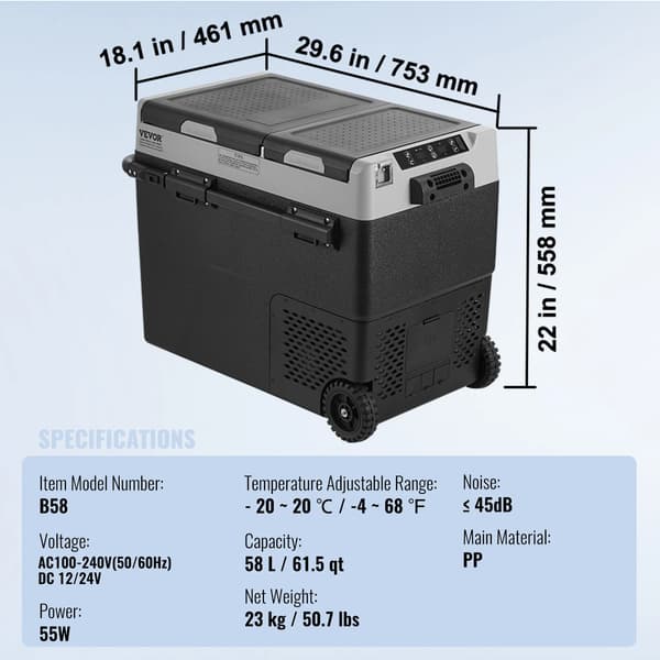 Bærbar Køleskab, Kompressor Kold, Dobbelt Rum Design,58 L