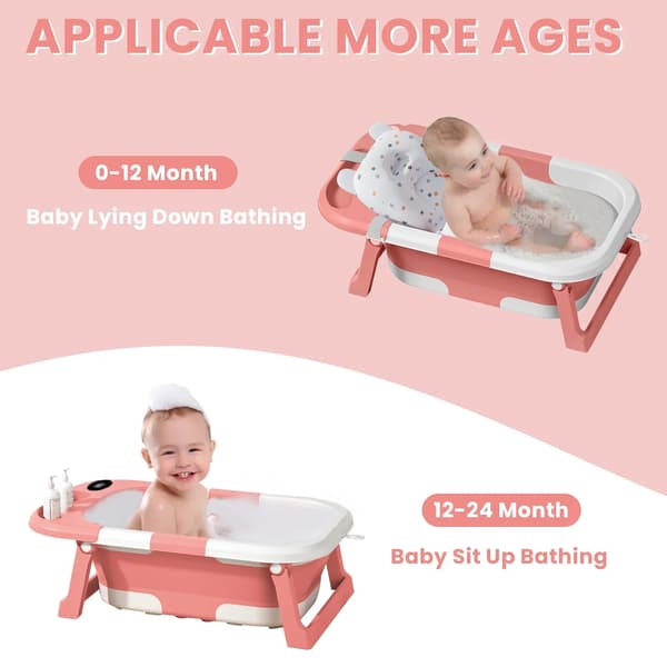 Babybadekar, Indbygget Termometer, Bærbart Design,Pink
