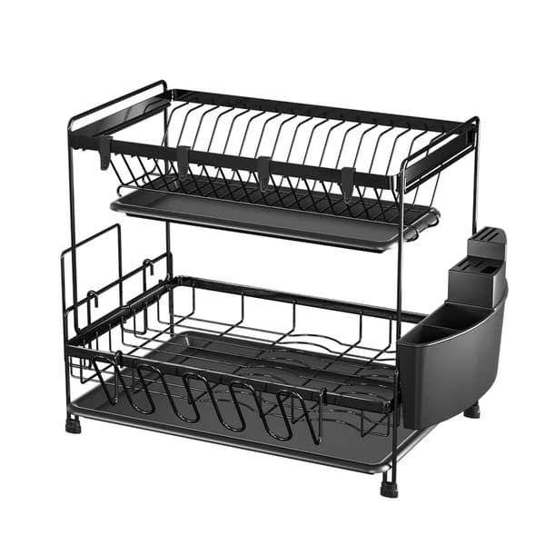 Diskställ, 2-våningsdesign, anpassningsbart hållarsystem,2-nivå, svart
