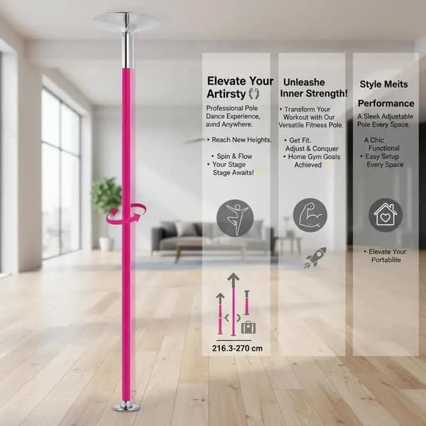 Poledance-set, justerbar höjd, statisk och spinning, armégrön