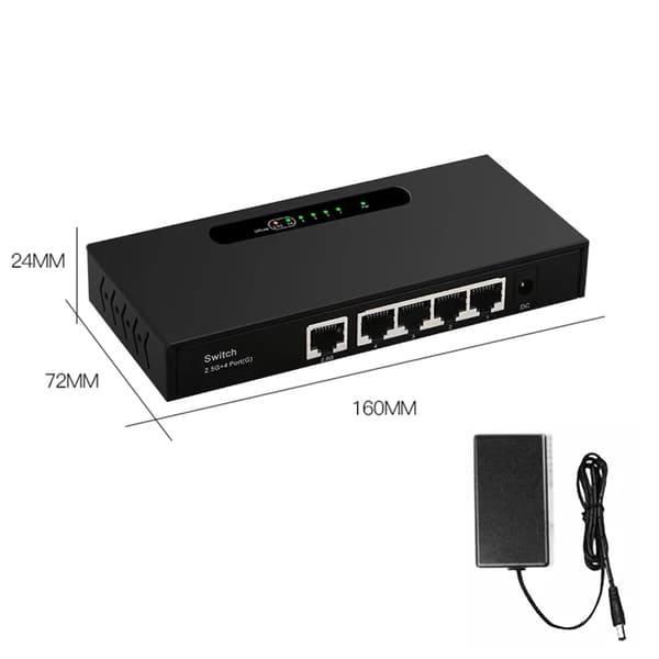 Ethernet Switch, 2500Mbps Hastighed, 5-Port Design,EU stik