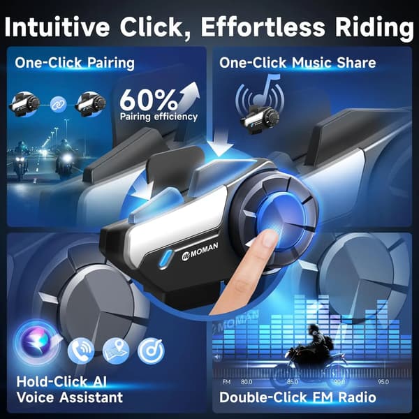Hjelm Kommunikations Headset, Bluetooth Forbindelse, Dual Højttaler Support,sort