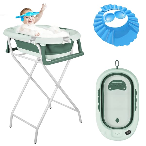 Babybad, Foldbart Design, Indbygget Termometer,grøn