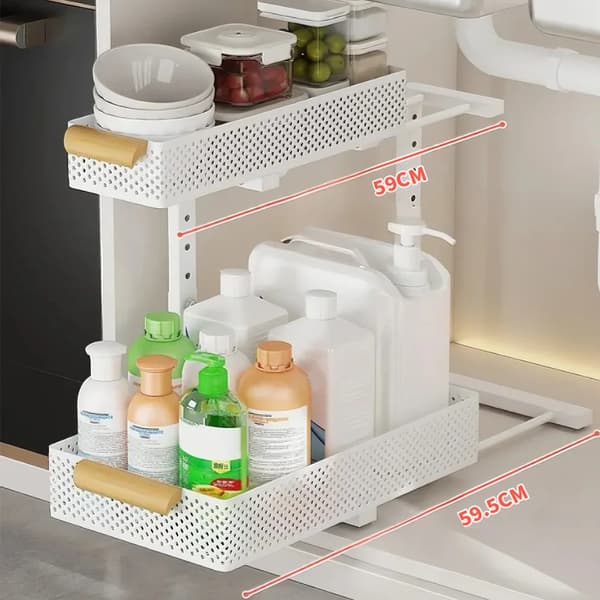 Under Sink Organizer, Højdejusterbar, Robust Kulstofstål,Hvid