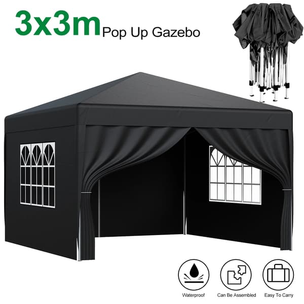 Gazebo, Vandtæt Kappe, Justerbar Højde,Sort 3X3M Klud