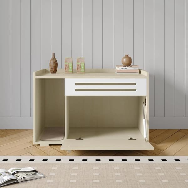 Kattlåda Inhägnad, Modern Design, Ventilerad för Luktkontroll,vit