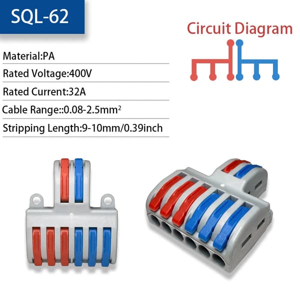 Ledningsforbinder, Push-in Crimp Terminalblok, Alsidig Kompatibilitet,5PCS-a, SQL-62