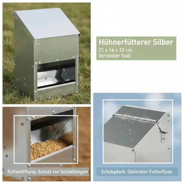 Hönsfoderautomat, Galvaniserat Stål, Hållbar Design,armégrön