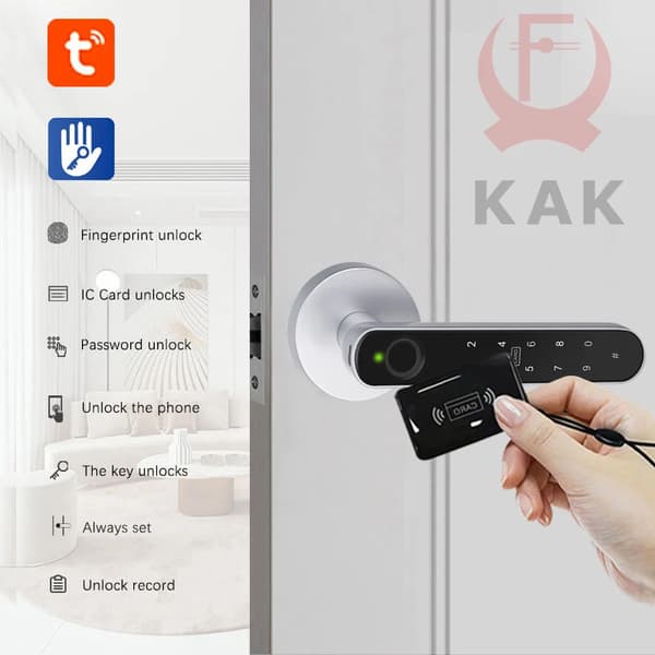 Smart Dörrlås, Fingeravtrycksåtkomst, Mobilappkompatibilitet,Silver