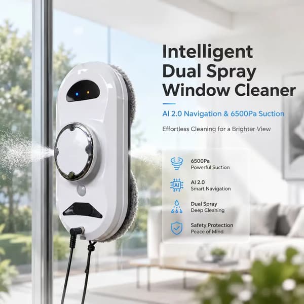 Vinduespudserrobot, Ultrasonisk Atomisering, Smart Navigation,HVID