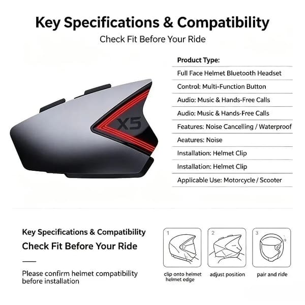 Hjelmheadset, Trådløs Lyd, Vandtæt Design,X3 SORT