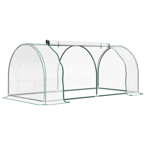 Tunnelväxthus, Stålram, Transparent PVC-överdrag,armégrön