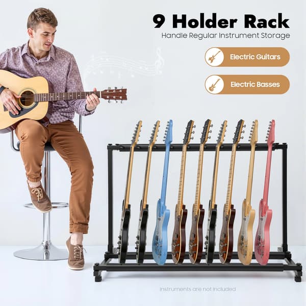 Guitar Stativ, Holder 9 Instrumenter, Stabil Moderne Design,sort