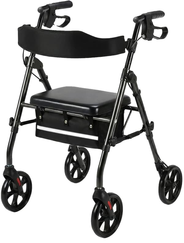 Rollator, Lättviktsaluminium, Terrängdäck,svart