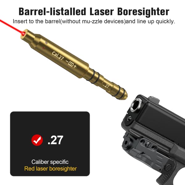 Laser Boresighter, Solid Messing, Hurtig Nulstillingsværktøj,Cal.27 Rød