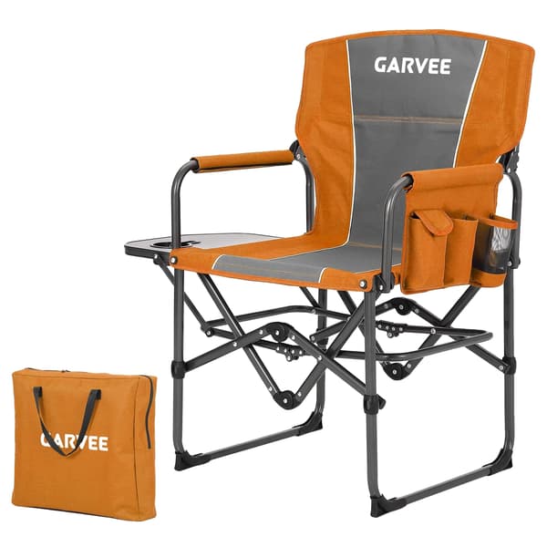 Fällstol, tungt design, bärbar med sidobord,Orange