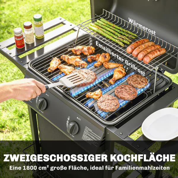 Gasgrill, Dual-Zone Kontrol, Rustfrit Stål Konstruktion,sort