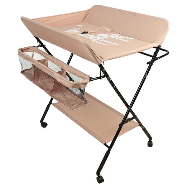Babyskiftemøbel, Foldbart Design, Stort Opbevaringsrum,Lys Pink