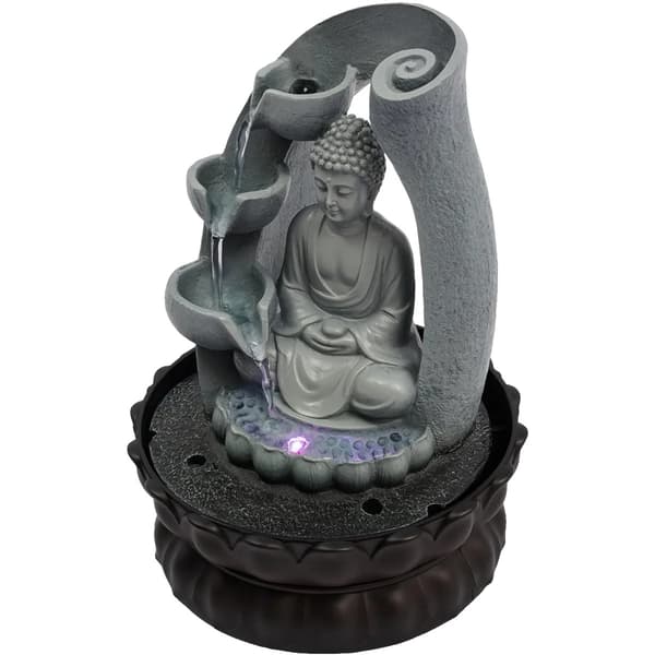 Indendørs Vandfontæne, Buddha Statue, LED Belysning,grå