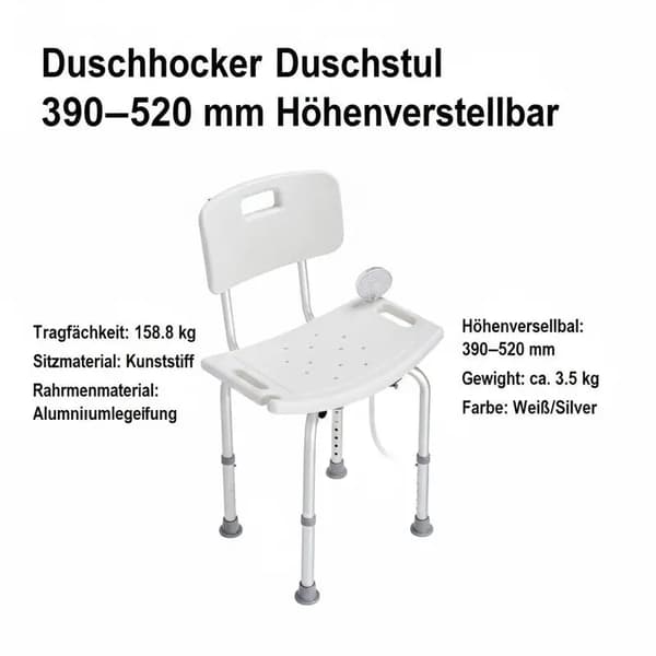 Duschpall, Höjdjusterbar, Stark Lastkapacitet, VIT