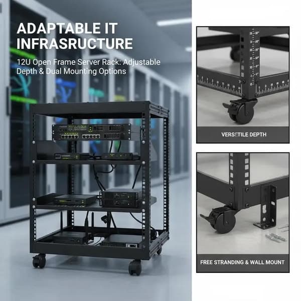 Serverrack, Justerbar Höjd, Robust Metallkonstruktion, armégrön