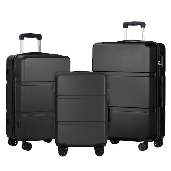 Bagagesæt, Integreret TSA-lås, Glatte Spinner-hjul,Sort (20+24+28 tommer)
