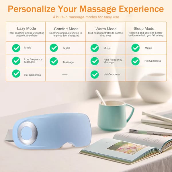 Ögonmassageapparat, Värmefunktion, Bluetooth Musikintegration,BLÅ